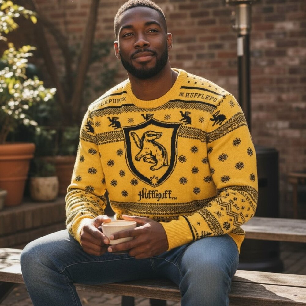 Harry Potter Hufflepuff Ugly Holiday Sweater - BoxLunch Exclusive MENS Sz Med